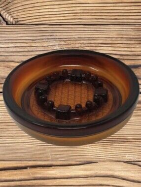 VTG 8" HEAVY AMBER GLASS ASHTRAY - CIGARETTES AND CIGARS